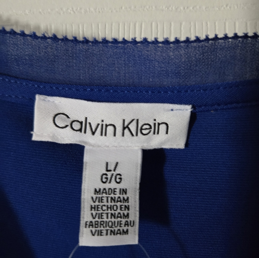 Calvin Klein Royal Blue V-Neck Puff Sleeve Top - Picture 3 of 5